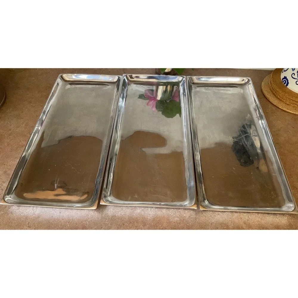 Pottery Barn Modern Candle Tray Set of 3 Silver Stainless Steel 18x8 Rectangular